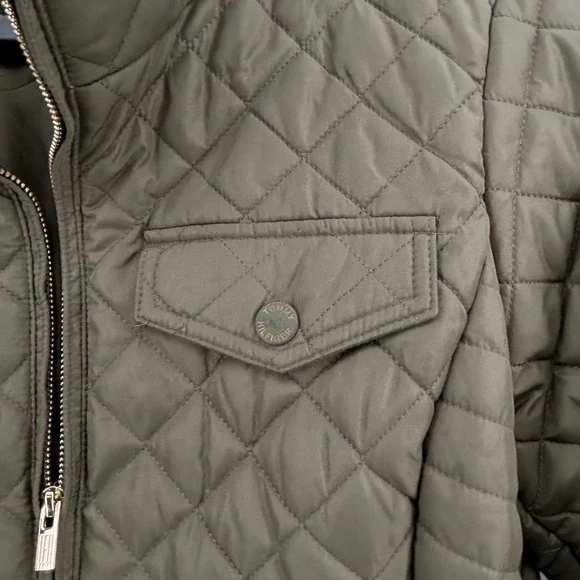 Tommy Hilfiger Olive Green Quilted Jacket Women's Size Large Padded Coat - Picture 7 of 10